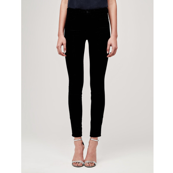 L'AGENCE Marguerite Velvet High Rise Jean Stretch Skinny Noir Black US 26 - Picture 1 of 12
